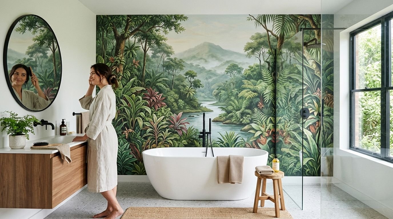 papier peint panoramique salle de bain​